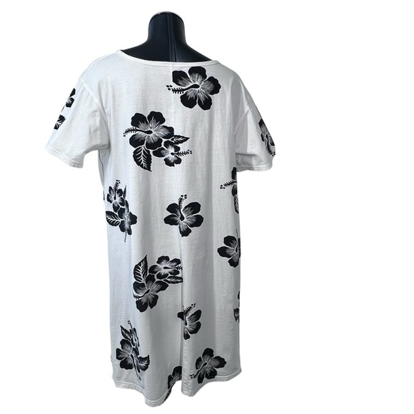 VINTAGE FAVANT Floral Hawaiian Short Sleeve Cotton Dress White & Black Size XXL - Picture 2 of 16